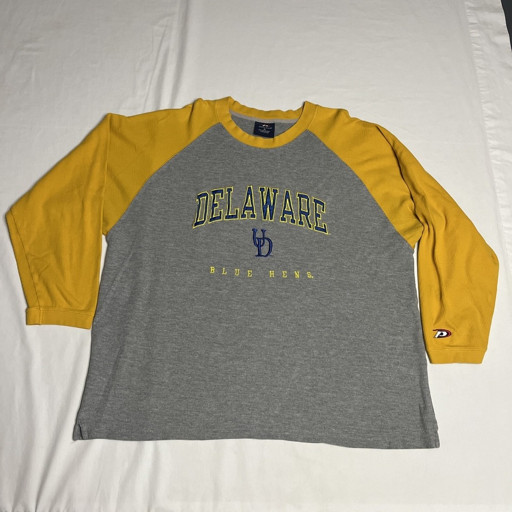 Vtg Delaware Blue Hens Long Sleeve Thermal Shirt Pro player Mens XL 3/4th Sleeve